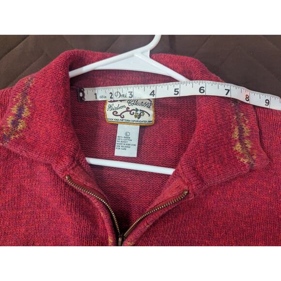 VINTAGE red fair isle style zip front cardigan by Heirloom Collectables,. Large - Picture 5 of 8